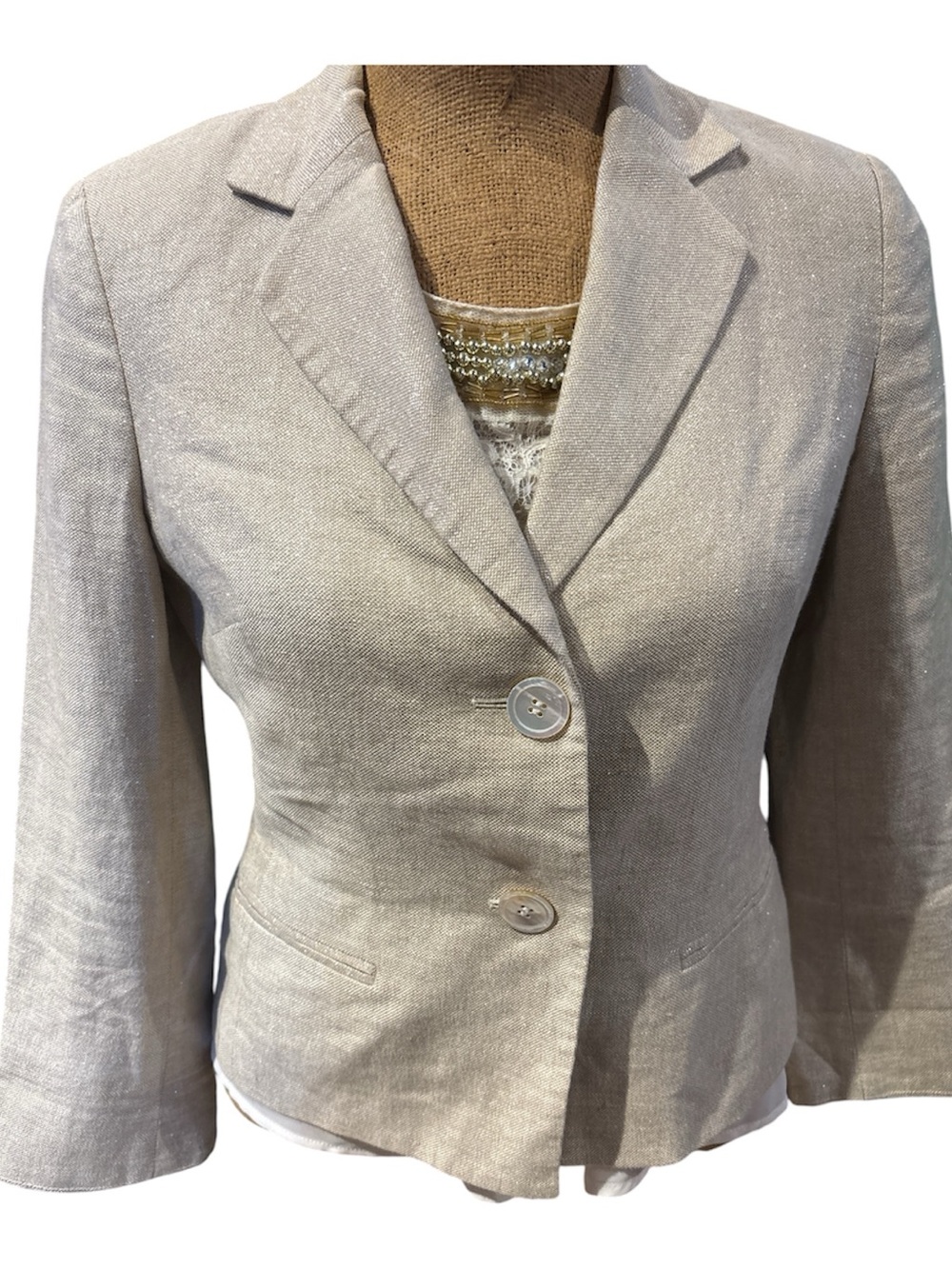 Talbots Light Beige Linen-Blend Tailored Blazer